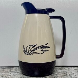 Thermo Serv Insulated Coffee Carafe Cream & Brown Vntg 1 Liter Rare Wheat Design